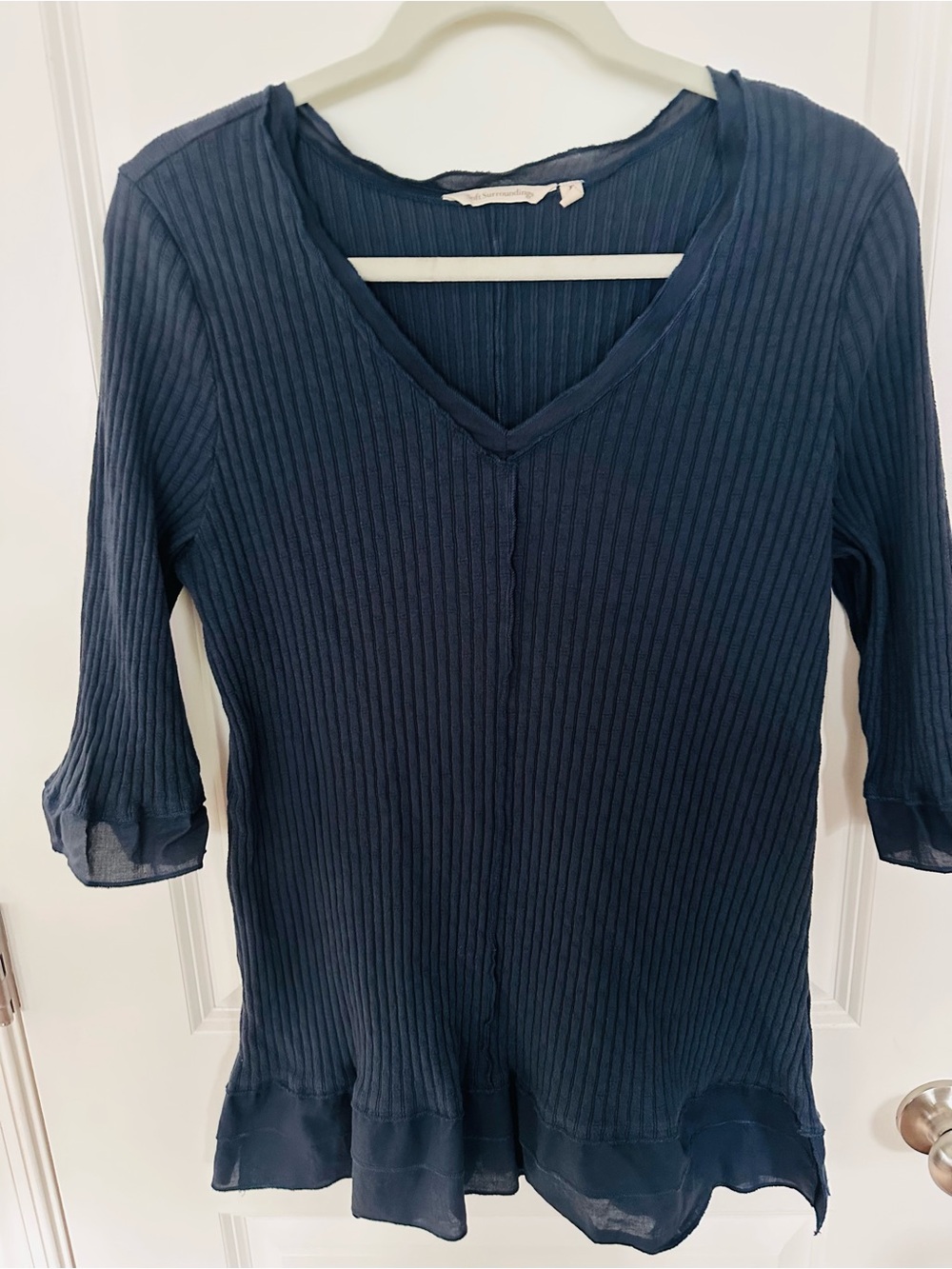 Soft Surroundings “Barbara” Navy Blue V-Neck Ribbed Tunic Top - XL - Picture 2 of 7